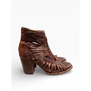 Bela Freebird by Steven Size 9 Strappy Leather Heel Gladiator Brown Women's